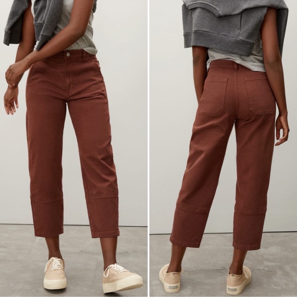 Everlane Cropped High-Rise Wide-Leg Pants in Rust Brown